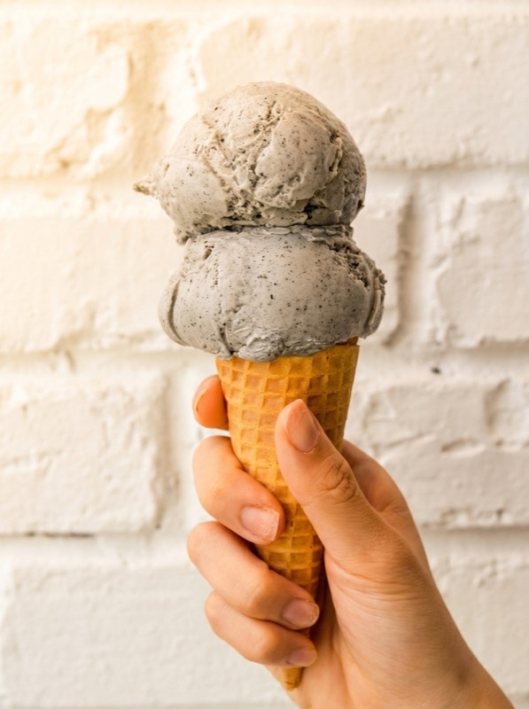 Black sesame ice cream cone