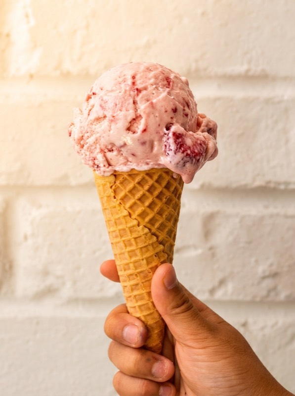 Strawberry ice cream cone